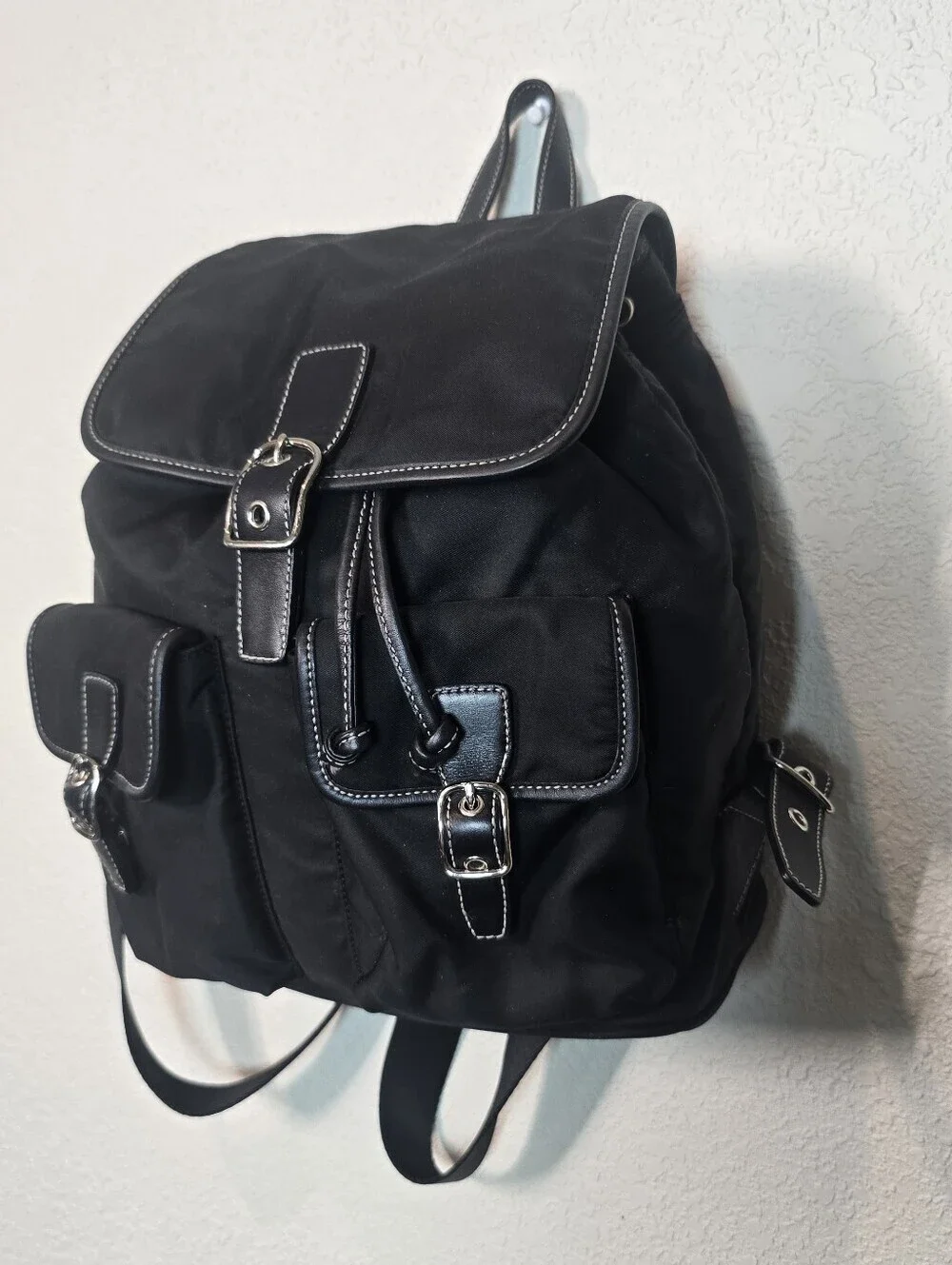 Vintage COACH Black Nylon Leather Trim Backpack Bag 4290